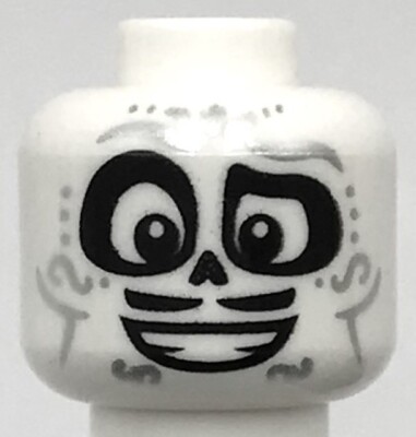 Lego New White Minifigure Head Dual Sided Alien Mask Silver Eyebrows Dots Part