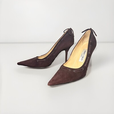 Vintage Jimmy Choo Chocolate Suede Bow Tie Size 37.5 | eBay display picture 2