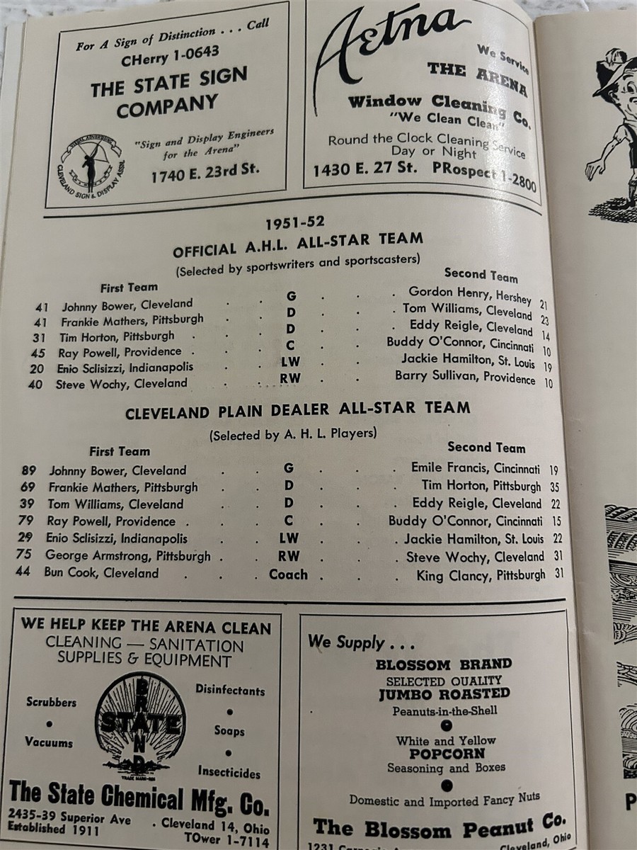 Programme Hockey AHL 1952 Cleveland Barons Vs Syracuse Warriors - Vintage, Très Bon état, Johnny Bower