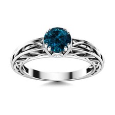 Celtic Designer 6MM Round London Blue Topaz 925 Sterling Silver Women Ring