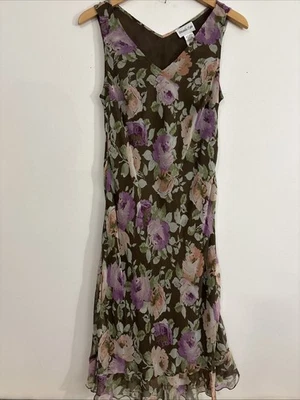 Vtg Amanda Lane Slip Dress Women’s 12 Petite A Line 100% Silk Floral Fairy - Image 1 of 4