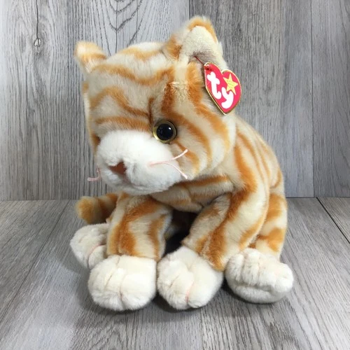 Vintage 1999 Ty Beanie Baby AMBER the Tabby Cat Plush Stuffed Animal 11 inch