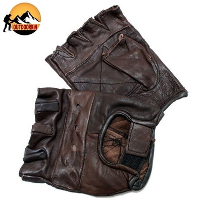 Perrini Workout Leather Brown Finger Less Gloves XL