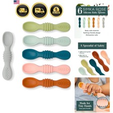 Silicone Baby Spoons Self Feeding 6 Pack- First Stage Infant Spoons for Babie...