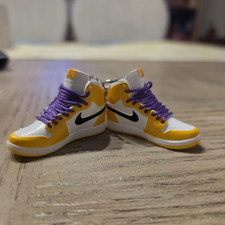 Nike Sneaker Key Chain Pair Yellow White Purple with Logo Lace Accent lot of 2