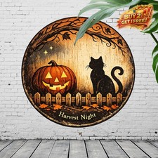 Black Cat Halloween and Christmas Wall Decor Vintage Metal Tin Sign 8x12