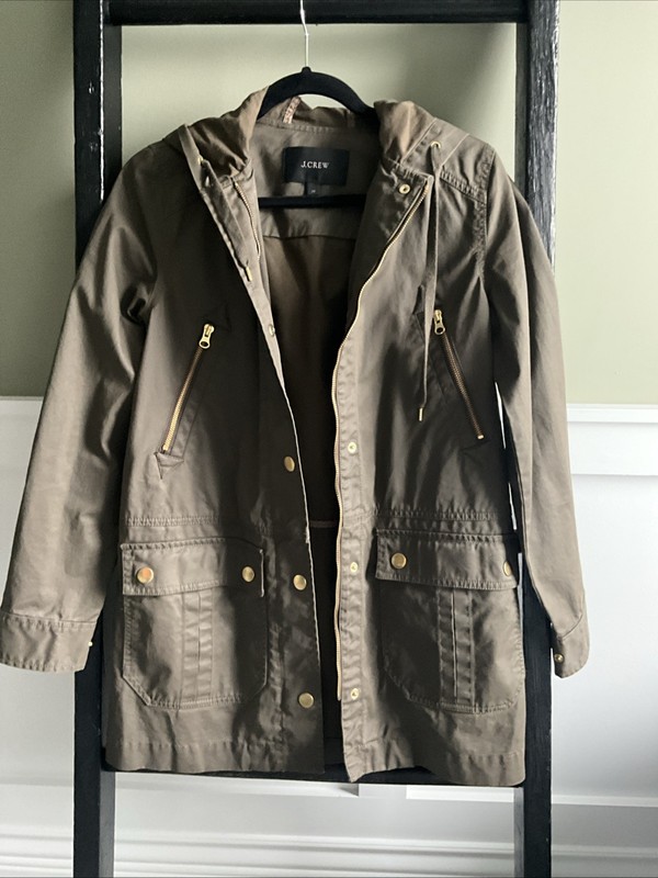 J.Crew Jacket Womens XS Olive Green Hooded Field Utility Parka WAX