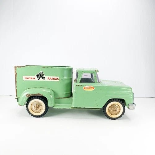 Vintage Tonka Farms Stake Truck Pressed Steel Green Horse 1964 Patina Original