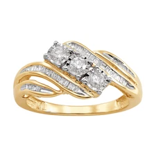 Finecraft 1/2 cttw Diamond Composite Bypass Ring in 10K Gold