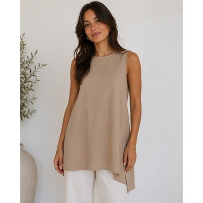 H by Halston Tunic Top Womens 0 Tan Neutral Minimalist Quiet Luxury