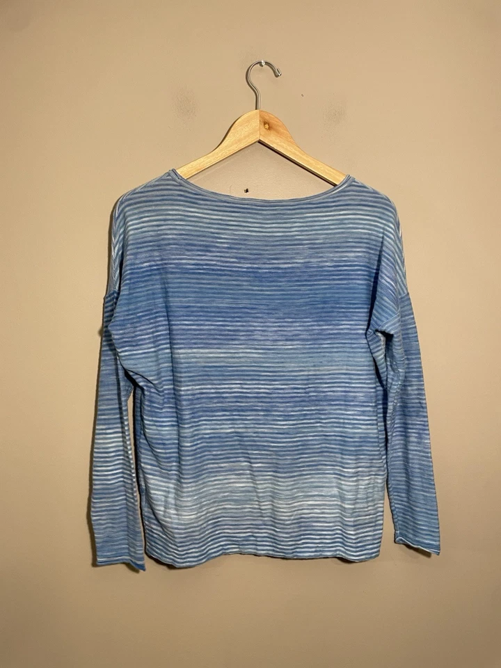 Camiseta Vince Manga Larga Tejida Cuello Barco Ombré Rayas Azul Talla Pequeña Foto 3 de 4