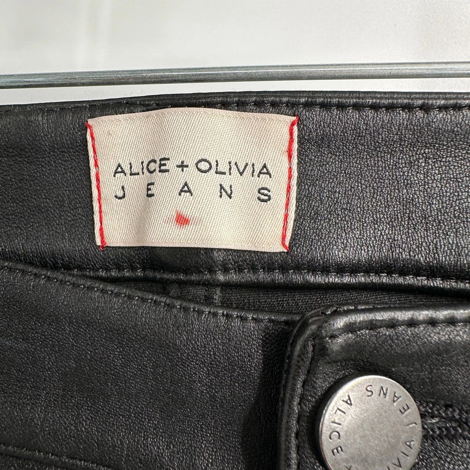 Pantalones para mujer Alice And Olivia talla 14 piel de cordero negros elegantes de lujo rockero declaración Foto 4 de 4