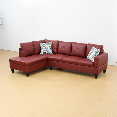 Contemporary 2-Piece Red Modular Sectional Sofa with Chaise and Cushions