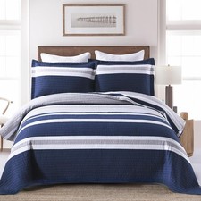 Quilt Queen Size 100 Cotton Queen Quilt Set Navy Blue Striped Quilts Queen