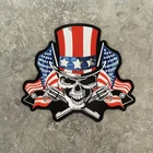 11 Inches Large Embroidery Patches For Jacket Back Skull USA Flags Double Guns