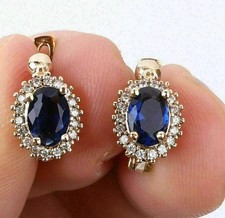 4Ct Lab Created Sapphire Halo  Diamond Stud Earrings 14k Yellow Gold Finish