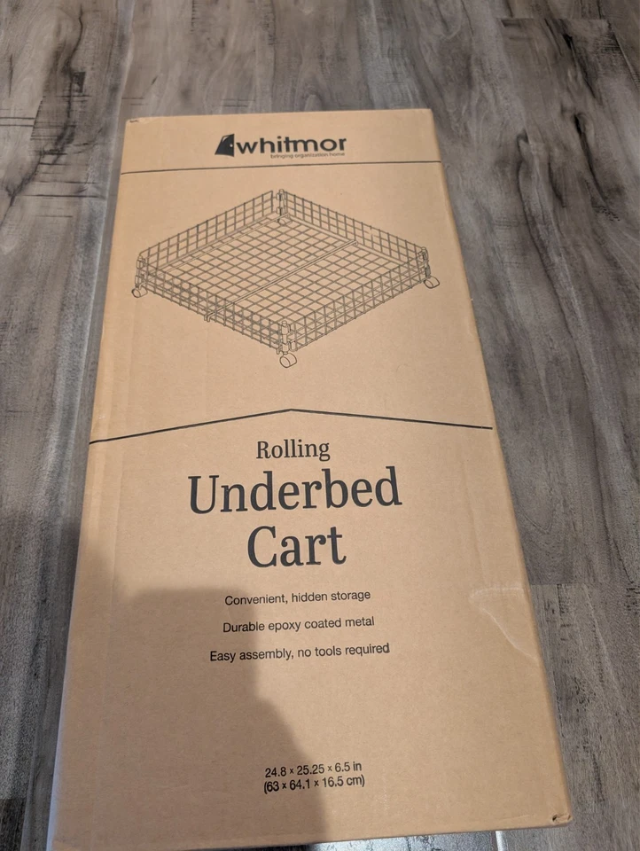 Carro debajo de la cama Whitmor Rolling White Wire almacenamiento debajo de la cama con ruedas 25"x25"x6.5" Foto 2 de 4