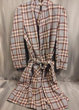 Vintage 60's Gray Blue Plaid Sea Island Treasurerobe Men's Medium Polyester Robe