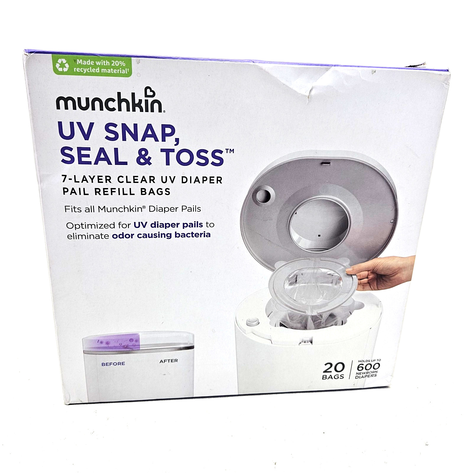 Munchkin UV Snap Seal & Toss Clear Refill Bags 20 Count Sealed