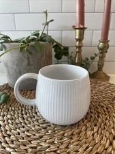 World Market White Coffee Mug Cup 3" Tall Embossed Ribs (No Mushroom Top)