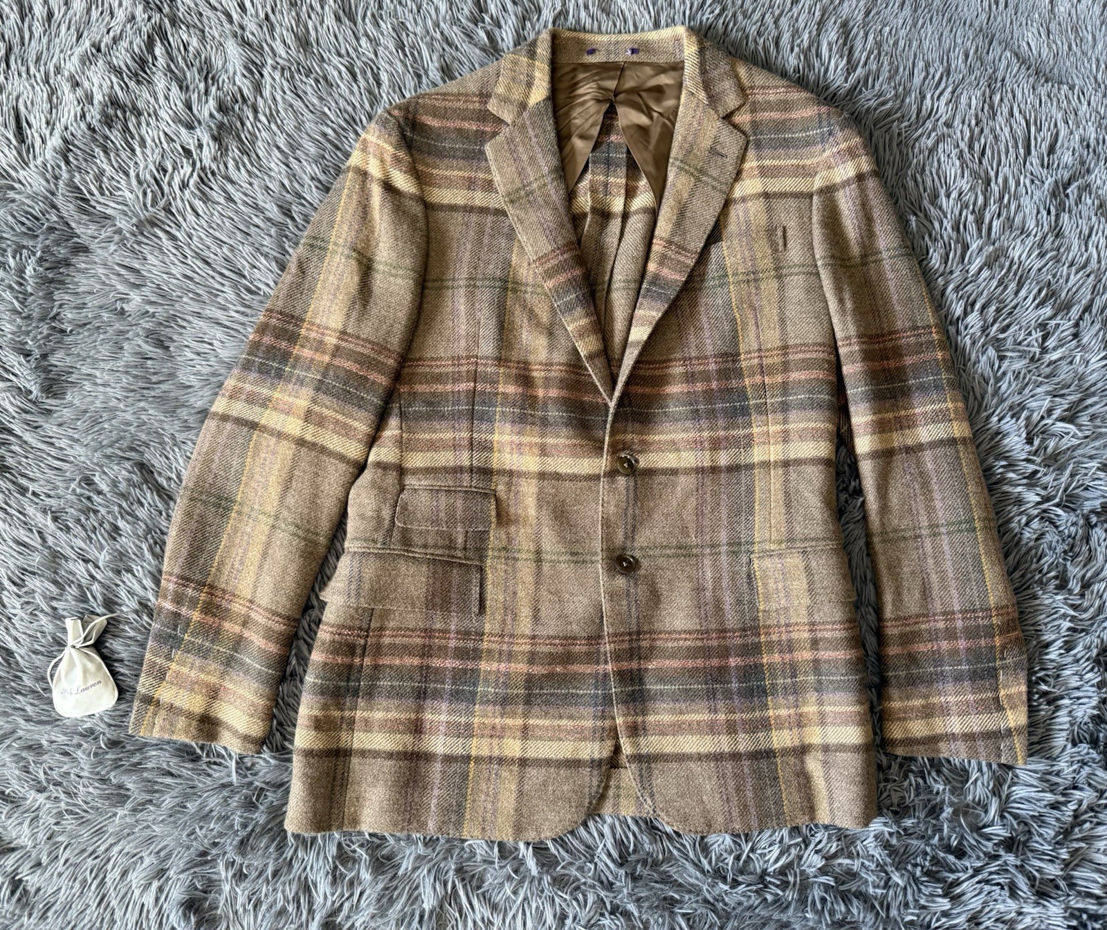 Purple Label Ralph Lauren Kent Hand-Tailored Plaid Jacket 40R NWOT Unfinished