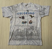 Vintage 90s  Colorado State Map  AOP Shirt XXL Tourism Pueblo Denver Springs USA