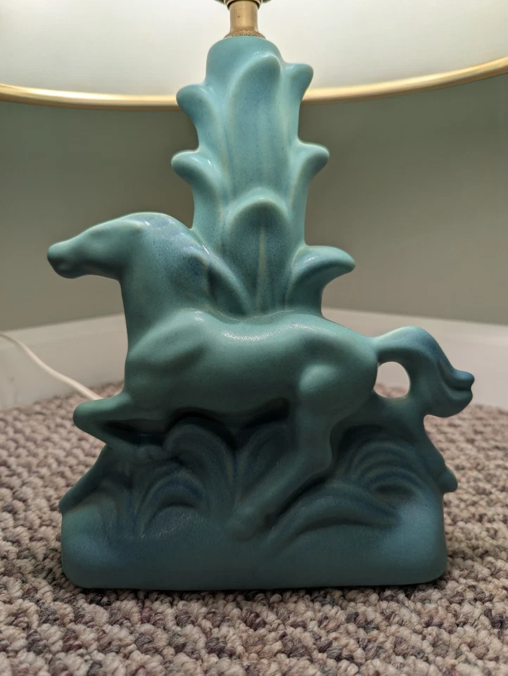Van Briggle Pottery Ming Blue Running Horse Lamp Original 2nd Gen Shade - READ!! - Image 3 of 4