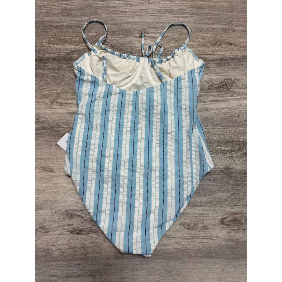 Купальник цельный Seafolly Cabana на косточках пудра синий в полоску размер 10 США - Изображение 3 из 4