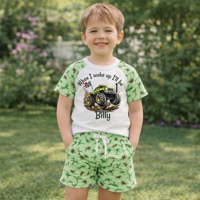 Personalisiertes Monstertruck Short Set für Kleinkind Jungen, Sommer Schlafanzug, Geburtstag