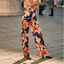 Sezane 100% Silk Baptisto Trousers Gaspard Melon Floral Pants – Size 36