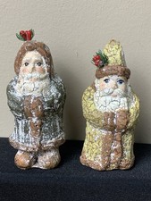 Vtg Primitive Folk Art Style Santa Claus Crackle Paint Resin Figurine Country