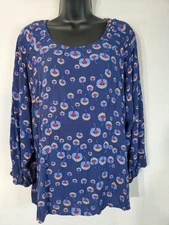 a.n.a A New Approach Blouse Women's Size XL Red White Blue Button Closure