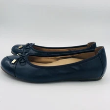 Vionic Minna Womens 10 W Ballet Flats Patent Leather Cap Toe Gold Bow Blue