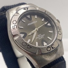 Aquatech Mens Vintage Silver Diver Surf Style Watch Works New Battery
