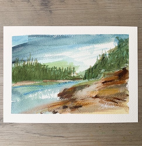 Watercolor Painting Orig. Clouds Ship Harbor Trail Acadia Natn'l Park Signed 5x7 - Picture 3 of 3