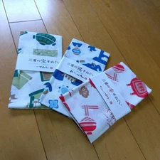 Mie Treasure Japanese Cotton Tenugui Set of 3, Colorful Pattern, Multi-use, Used