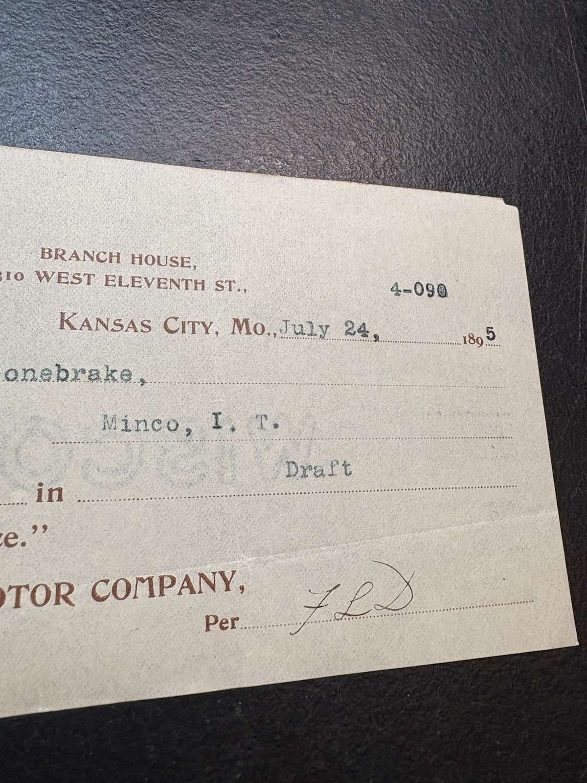 ORIGINAL 1895 THE AERMOTOR CO. Windmill Receipt - Kansas City, Missouri