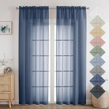 Kirei Faux Linen Navy BlueSheer 40"W x 84"L (Pack of 2) Navy Blue-texture