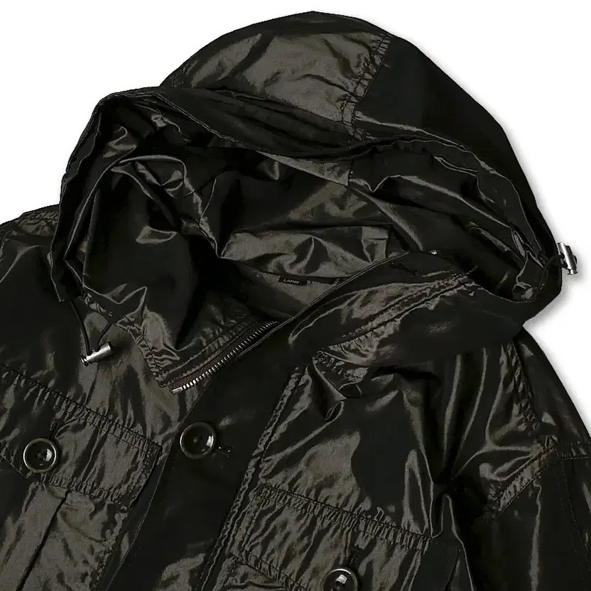 Universal Language Dark Khaki Polyester Hooded Fi… - image 6