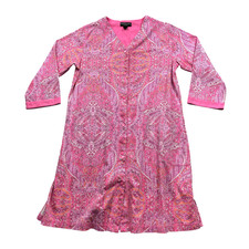 Miss Elaine Relax Robe Small Pink Paisley Floral Full Snap Pockets