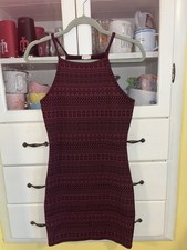 Garage Small Tribal Print Halter Dress Bodycon Burgandy Fitted