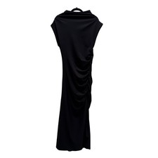 Anthropologie Mock Neck Ruched Maxi Dress Womens Medium Black Formal Gala Event