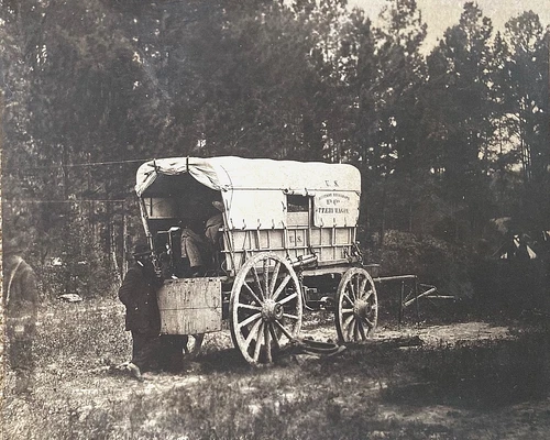 RARE! CIVIL WAR UNION ARMY OF POTOMAC HQ PETERSBURG TELEGRAPH BATT. WAGON PHOTO