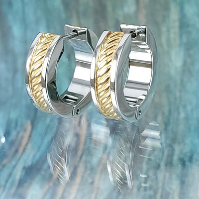 Rochet Bijoux Stainless Steel Techno-Cable Two Tone Earrings