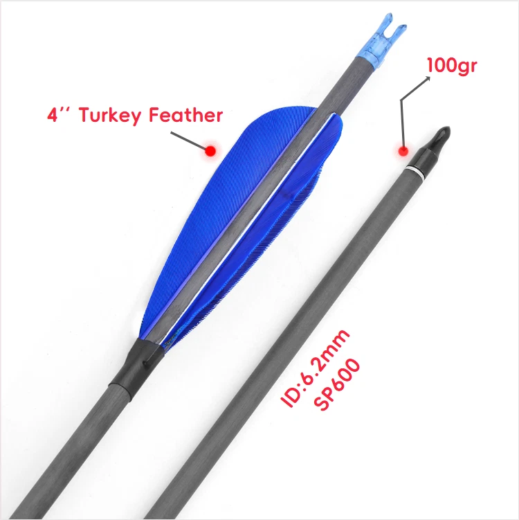 30" Pure Carbon Arrow Feather Spine 600 Archery Compound Bow Recurve Bow Hunting - Image 3 of 4