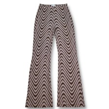 EUC Urban Outfitters Brown White Retro Print Wide Leg Flare Pants Women's Size S
