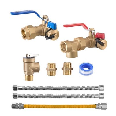 3/4'' Water Heater Kit: Isolation Valves, Pressure Relief, Dual-Layer Gas Hose