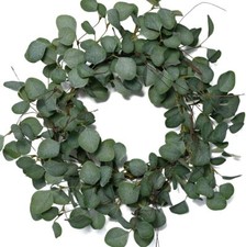 idyllic Eucalyptus Leaves Wreath Metal Polyester Fabric Paper Round Green 22"