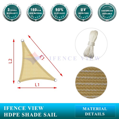 Ifenceview Beige Right Triangle 10'x10'x14.1' Sun Shade Sail Awning Pool Outdoor - Picture 2 of 7