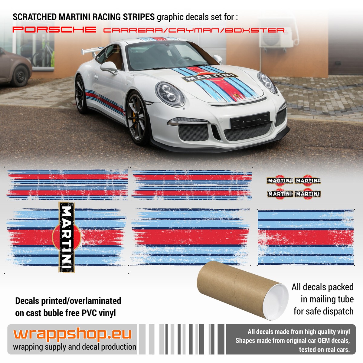 Autocollants ARLON Stripes Gulf Racing, Pour Porsche Carrera, Cayman, Boxster, Martini